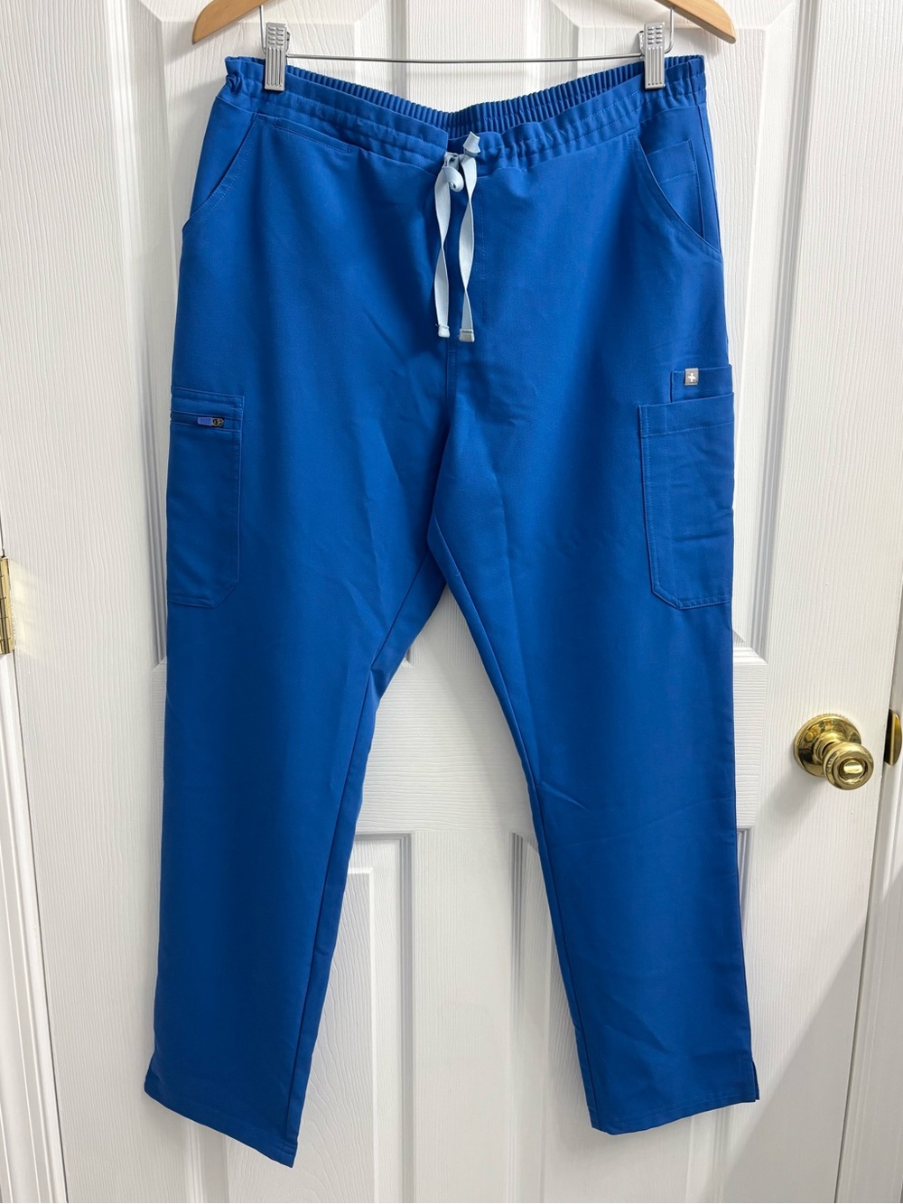 Figs Yola Skinny Scrub Pants Large Petite Ceil Blue Straight Leg